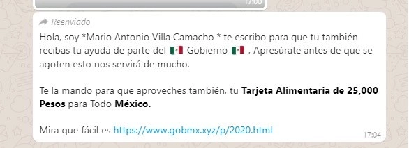 Los mensajes direccionan a páginas apócrifas del gobierno