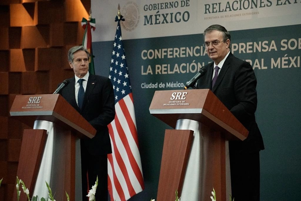 El secretario de Estado estadunidense, Antony Blinken, y canciller Marcelo Ebrard en conferencia de prensa sobre la relación bilateral México-EU, el 8 de octubre de 2021. Foto Pablo Ramos
