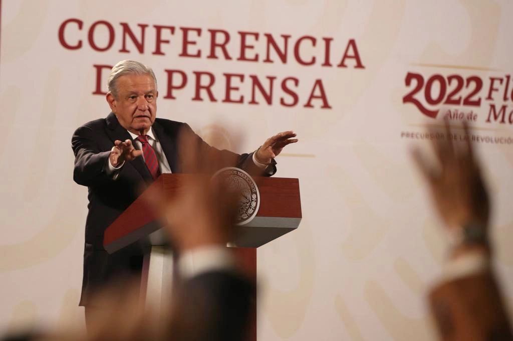 El presidente Andrés Manuel López Obrador durante su conferencia matutina desde Palacio Nacional, Ciudad de México, el 21 de abril de 2022. Foto José Antonio López