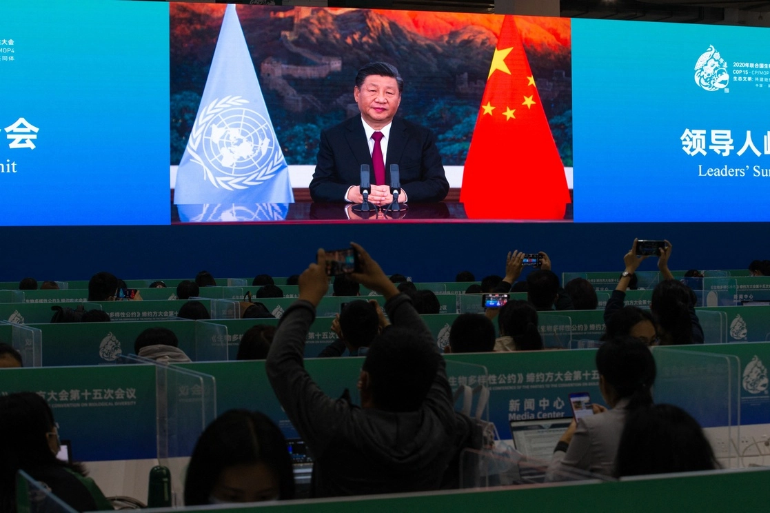 El presidente chino, Xi Jinping, durante una conferencia de la COP15 en Kunming, China, el 12 de octubre de 2021. Foto Afp