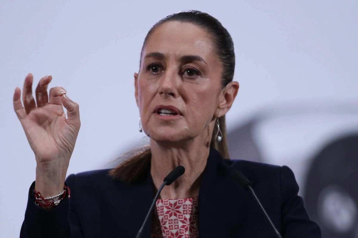 La presidenta de México, Claudia Sheinbaum, durante su conferencia de prensa matutina desde Palacio Nacional, el 5 de agosto de 2025. Foto 