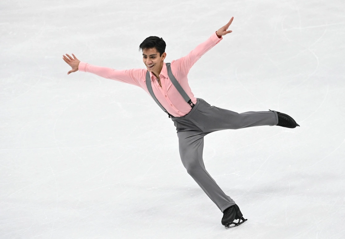 Donovan Carrillo durante su participación en el mundial de patinaje de Estocolmo, el 25 de marzo de 2021. Foto Afp