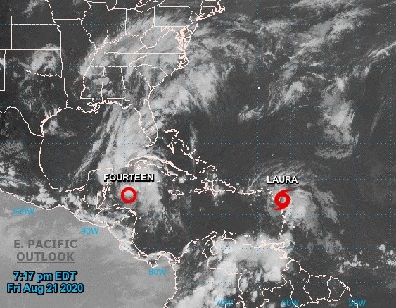 La tormenta tropical ‘Laura’ y una depresión tropical se dirigen  hacia el Golfo de México. Foto Tomada de la página weather.gov