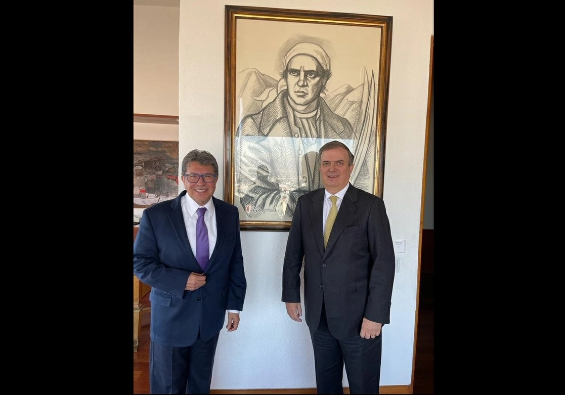 El secretario de Relaciones Exteriores, Marcelo Ebrard y el senador morenista, Ricardo Monreal se reunieron en la sede de la SRE. Foto Tomada del Twitter @RicardoMonrealA 