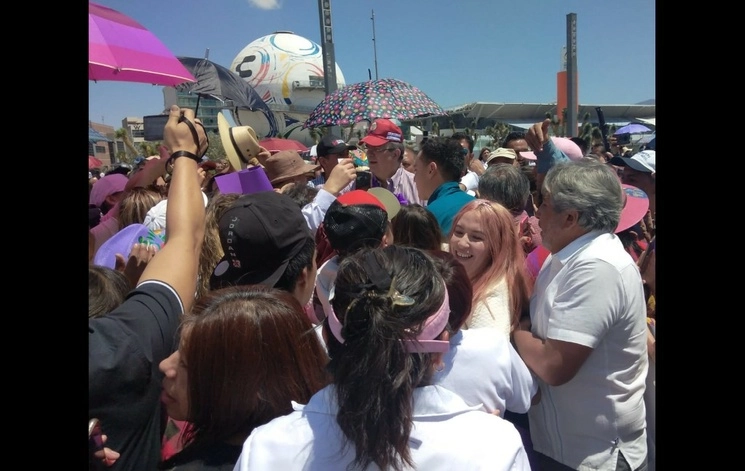Un gran número de mujeres simpatizantes reunió el aspirante a coordinador de los Comités de Defensa de la 4T en el parque Ben Gurrión de Pachuca, Hidalgo. Foto Juan Ricardo Montoya
