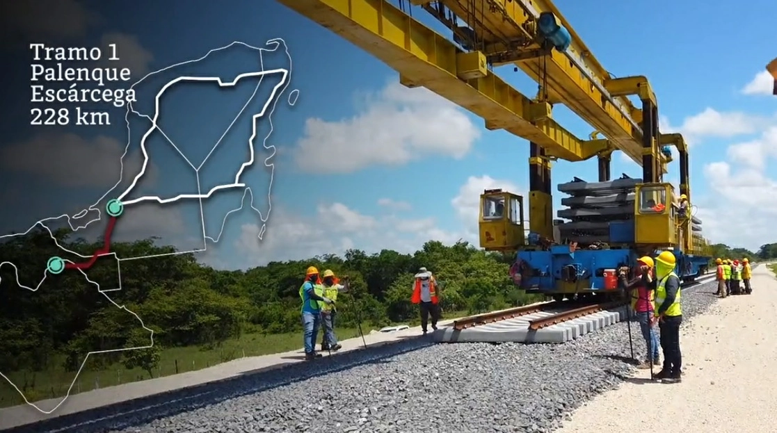 Trabajadores en las obras del Tren Maya. Imagen tomada del twitter oficial