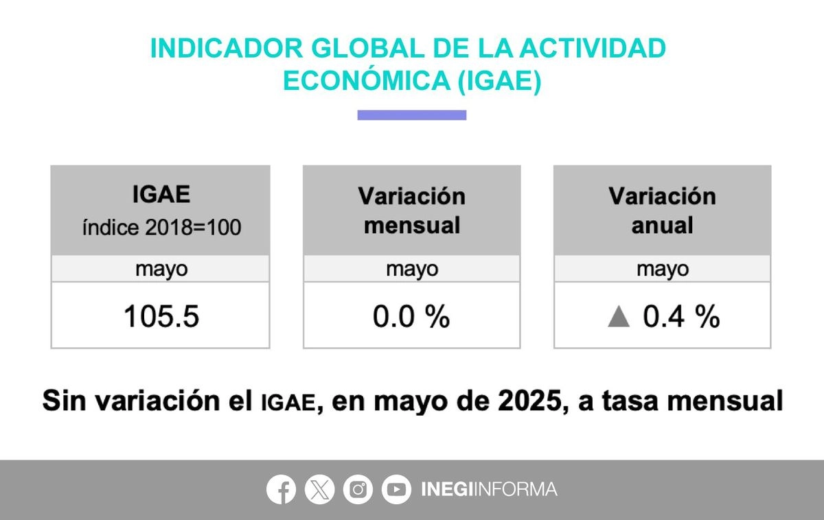 La actividad económica no registró crecimiento mensual en mayo del presente año, mientras que con respecto al quinto mes de 2024, la economía nacional sólo avanzó 0.4 por ciento tras una alza anual de 1.2 por ciento previa. Imagen tomada de 