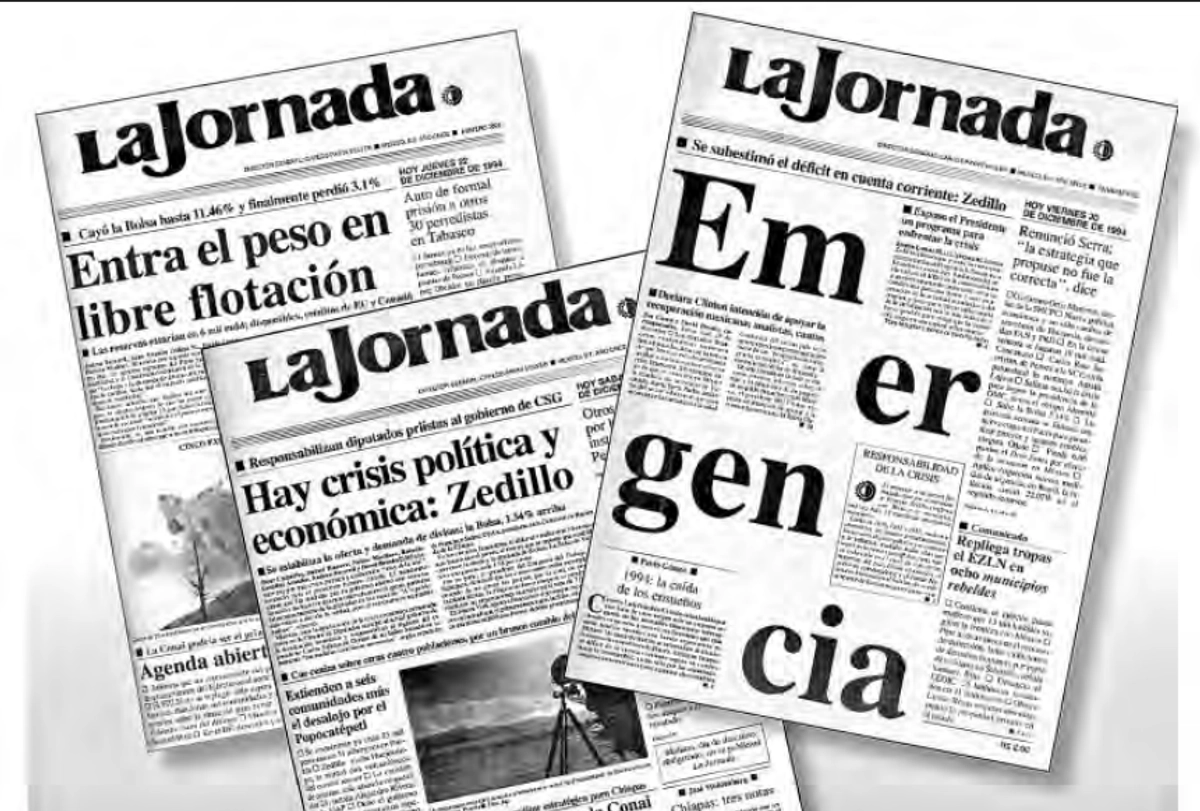 Portadas de ‘La Jornada’ sobre la crisis que estalló en diciembre de 1994