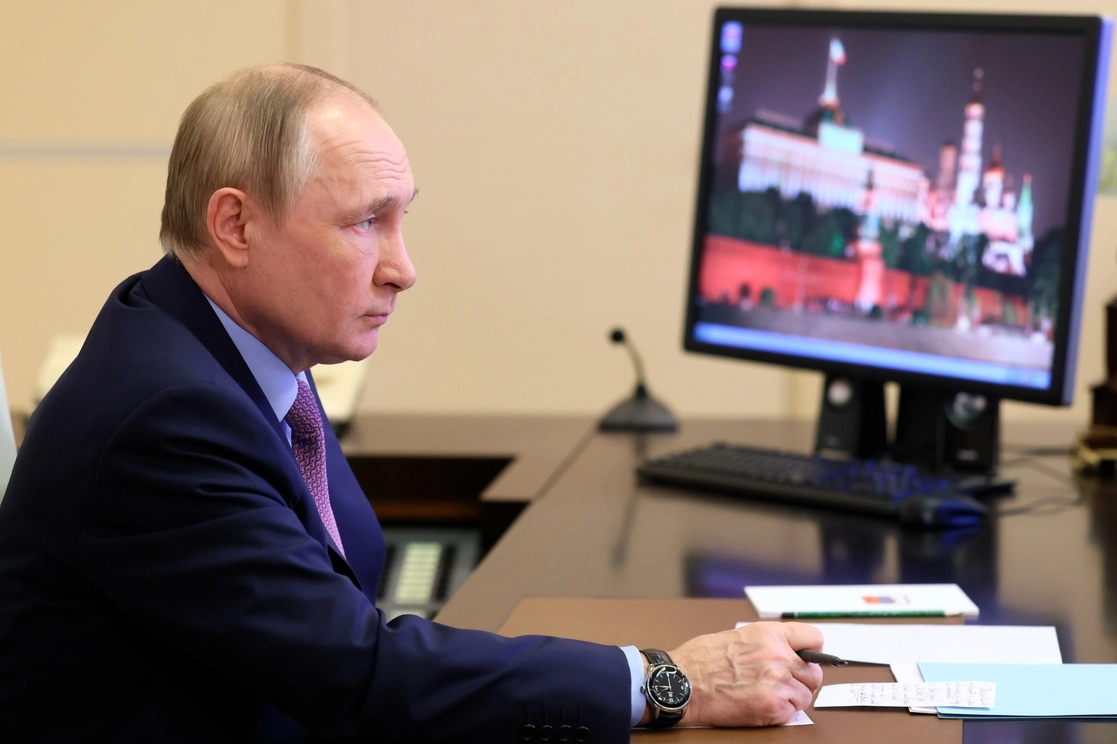 El presidente ruso, Vladimir Putin, durante una reunión por videoconferencia en Moscú, el 16 de noviembre de 2022. Foto Ap