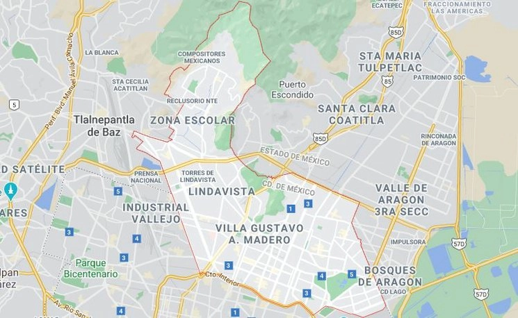 Dos hombres de 45 y 51 años fueron ejecutados y un tercero, de 49,  resultó herido de bala  por el ataque de sujetos desconocidos en la alcaldía Gustavo A. Madero, Ciudad de México. Captura de imagen de Google Maps