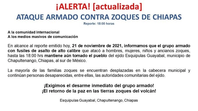 Los ejidatarios han pedido durante meses desarmar al grupo armado.