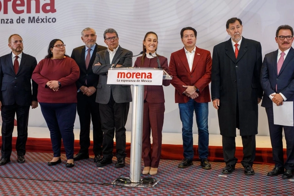 La candidata presidencial de Morena, Claudia Sheinbaum, ofrece conferencia de prensa, en la Ciudad de México, el 6 de febrero de 2024. Foto Pablo Ramos