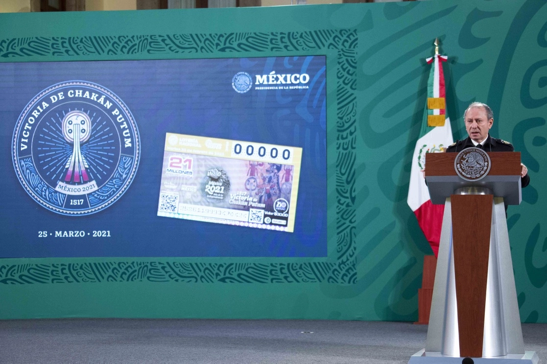 El secretario de Marina, José Rafael Ojeda Durán, durante la presentación de actividades para los festejos patrios para este año, en conferencia matutina en Palacio Nacional, el 5 de febrero de 2021. Foto cortesía Presidencia