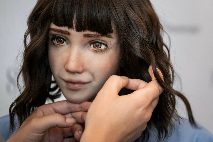 ‘Grace’, robot asistente de atención médica, durante la reunión más grande del mundo de robots humanoides de IA en Ginebra. Foto Afp / Archivo