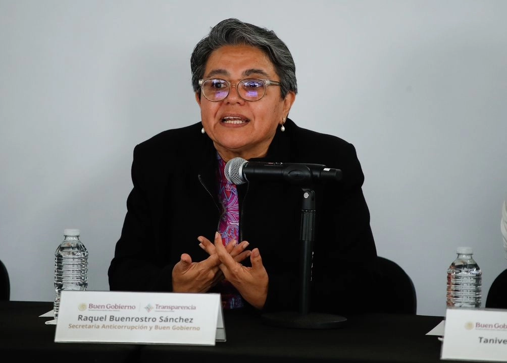 Raquel Buenrostro, secretaria Anticorrupción y Buen Gobierno, durante un evento en la Ciudad de México, el 12 de mayo de 2025. Foto 