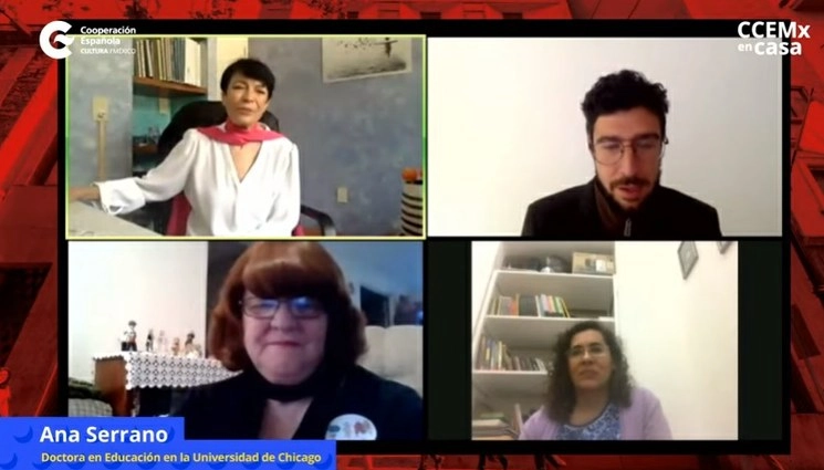 Ana María Serrano, especialista en educación, al exponer su conferencia magistral Neurociencia y primera infancia. Imagen tomada de la transmisión a través del canal en YouTube del Centro Cultural España 