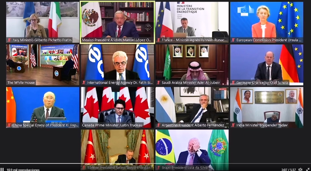 Asistentes a la reunión virtual del Foro de las Principales Economías sobre Energía y Clima, convocado por el Estados Unidos. Imagen tomada de https://twitter.com/lopezobrador_