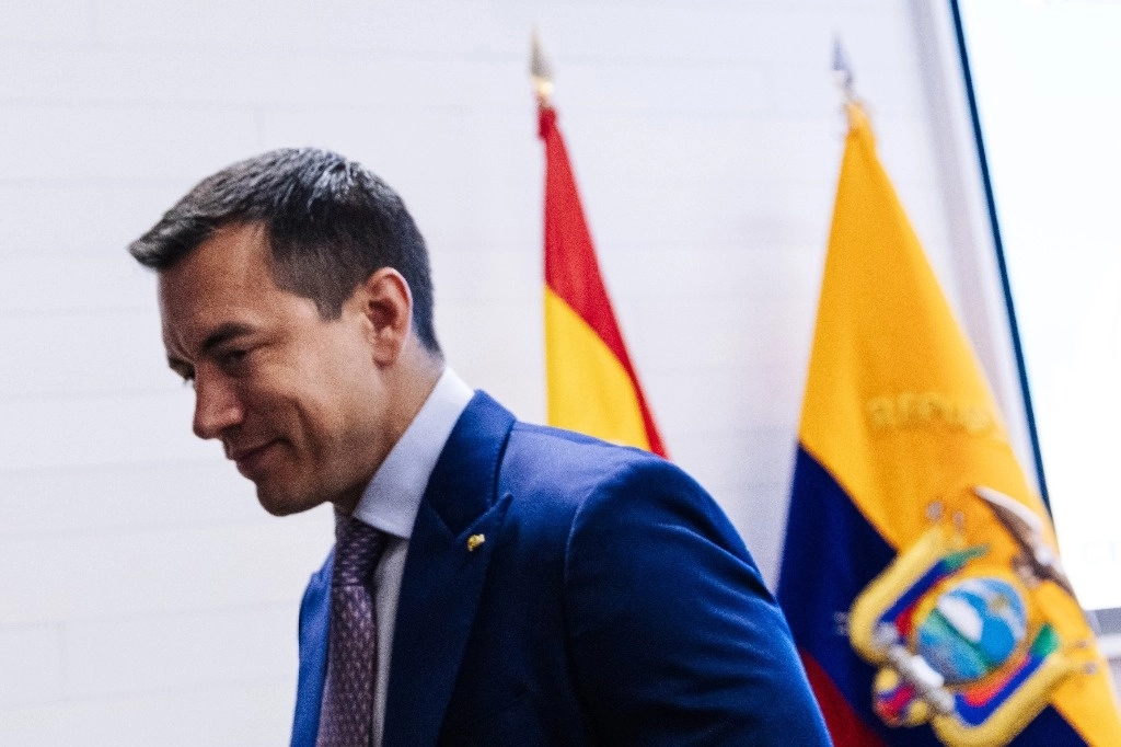 El presidente de Ecuador, Daniel Noboa, durante un encuentro empresarial en Madrid, el 25 de enero de 2024. Foto Europa Press