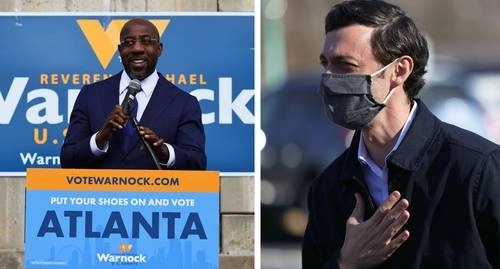 Raphael Warnock y Jon Ossoff, candidatos demócratas, se enfrentan con dos republicanos en la segunda vuelta de la carrera hacia el Senado de EU. Foto Ap