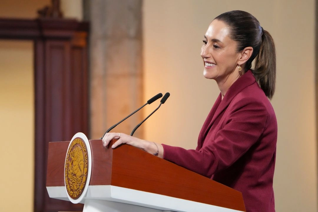  La presidenta de México, Claudia Sheinbaum Pardo, durante su conferencia matutina en Palacio Nacional, en la Ciudad de México, el 2 de julio de 2025. 