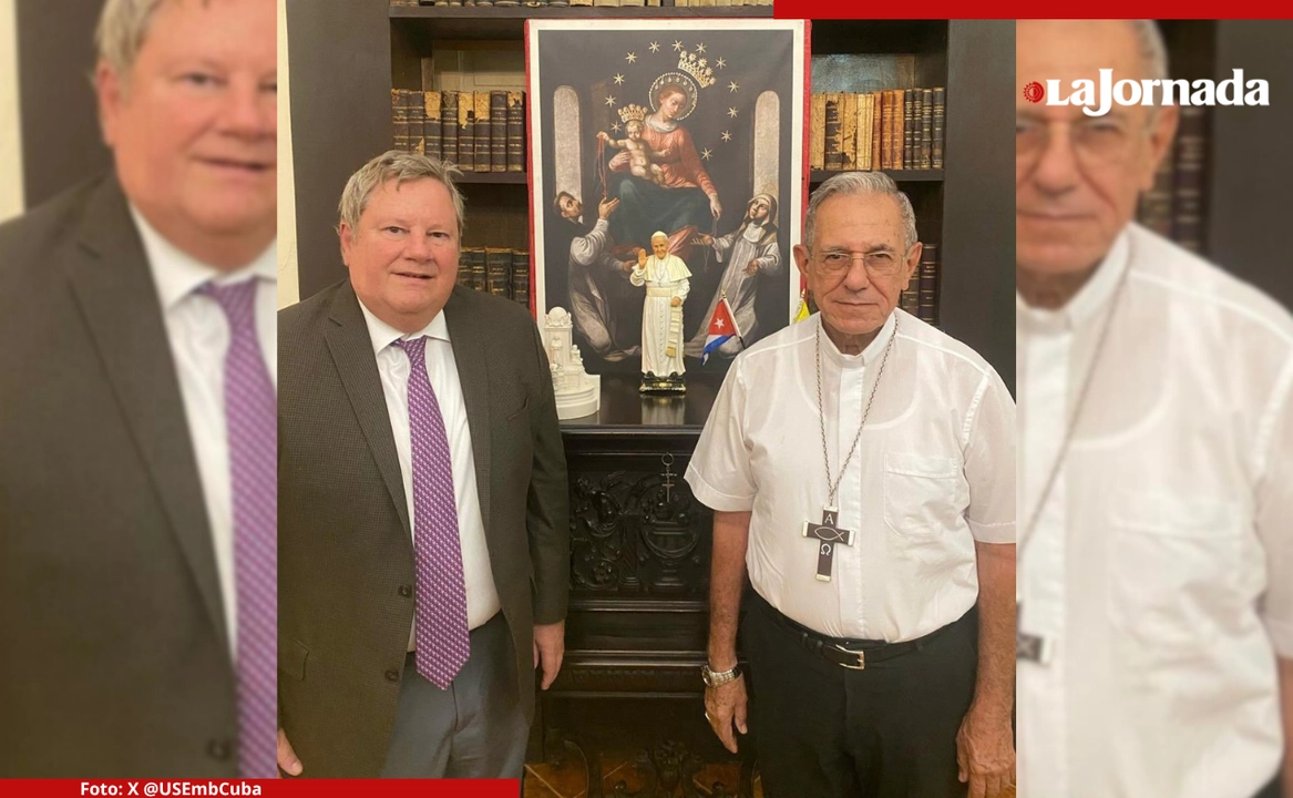 Mike Hammer, encargado de Negocios de la Embajada estadunidense en Cuba, durante su reunión con el cardenal Juan de la Caridad García Rodríguez, el pasado 25 de abril. Foto