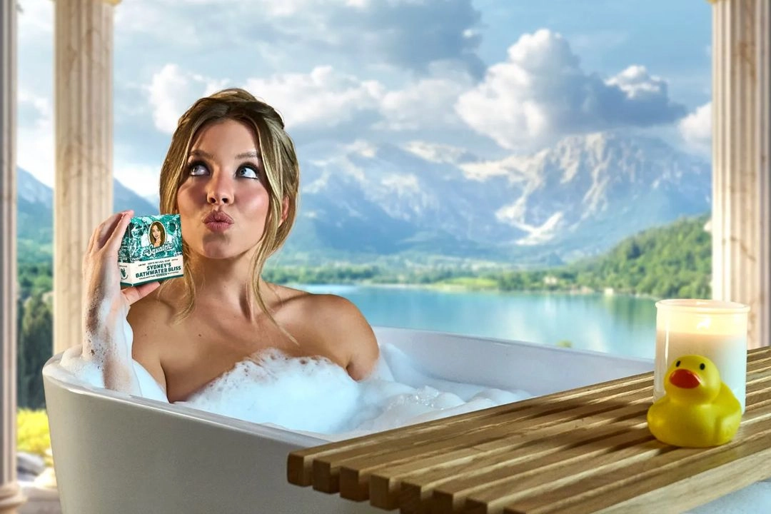 En una entrevista con GQ , Sweeney explicó con más detalle el proceso de elaboración del jabón. "Cuando estábamos en el rodaje de Dr. Squatch, tenían una bañera para mí. Me metí, cogí jabón y nos dimos un baño agradable y ellos se llevaron el agua. Así que es mi agua de baño de verdad", confirmó. Foto