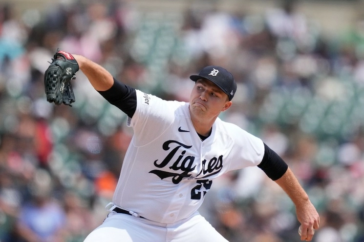 El lanzador, Tarik Skubal, desde el montículo en el juego ante Rays de Tampa Bay. Foto Ap