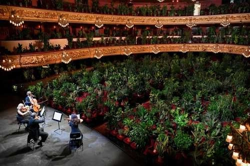 La instalación propone una reflexión sobre el confinamiento y el papel vital que tuvo la música para sobrellevarlo, así como la evocación de un nuevo futuro, más respetuoso con el entorno ecológico. Foto Ap