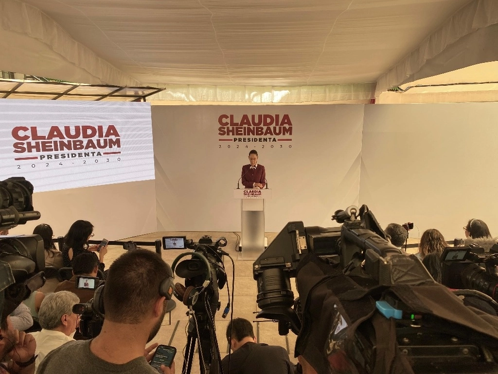 La presidenta electa de México, Claudia Sheinbaum, en conferencia de prensa en la Casa de Transición en la alcaldía Iztapalapa, en la  Ciudad de México, el 22 de agosto de 2024. Foto Germán Canseco