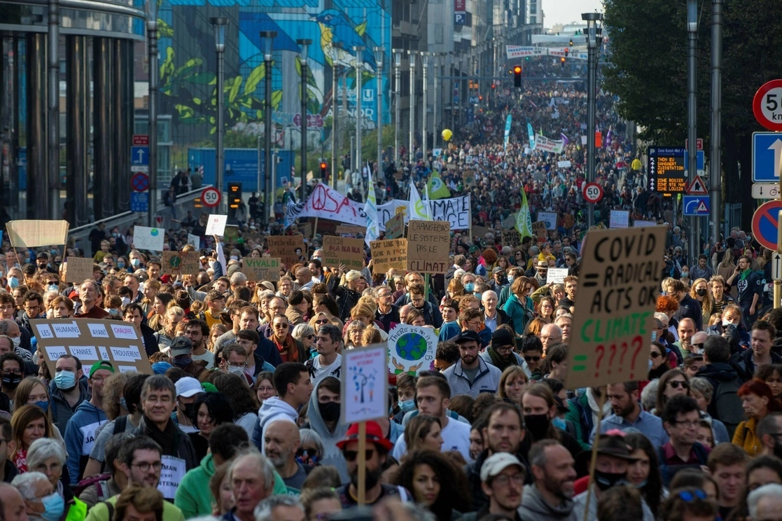 Protesta contra el cambio climático en Bruselas, el 10 de octubre de 2021. Foto Afp
