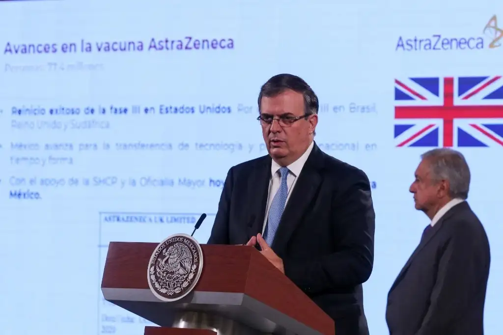 El canciller Marcelo Ebrard durante la conferencia matutina presidencial en Palacio Nacional, el 27 de octubre de 2020. Foto Cuartoscuro