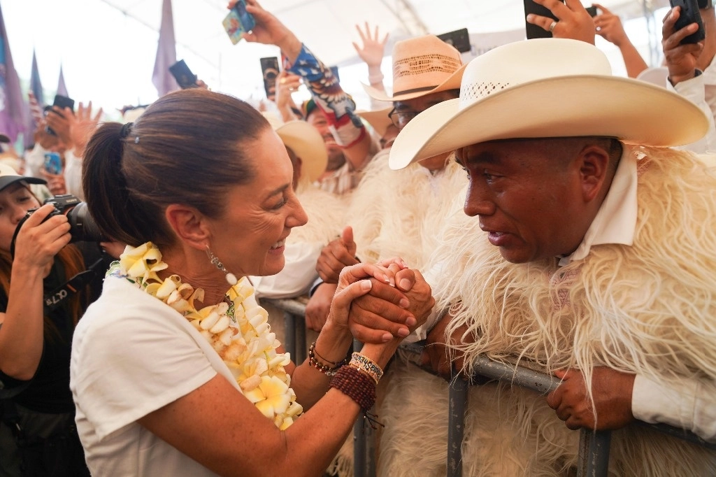 Claudia Sheinbaum ayer durante un mitin de campaña en Chiapas. Foto ‘La Jornada’