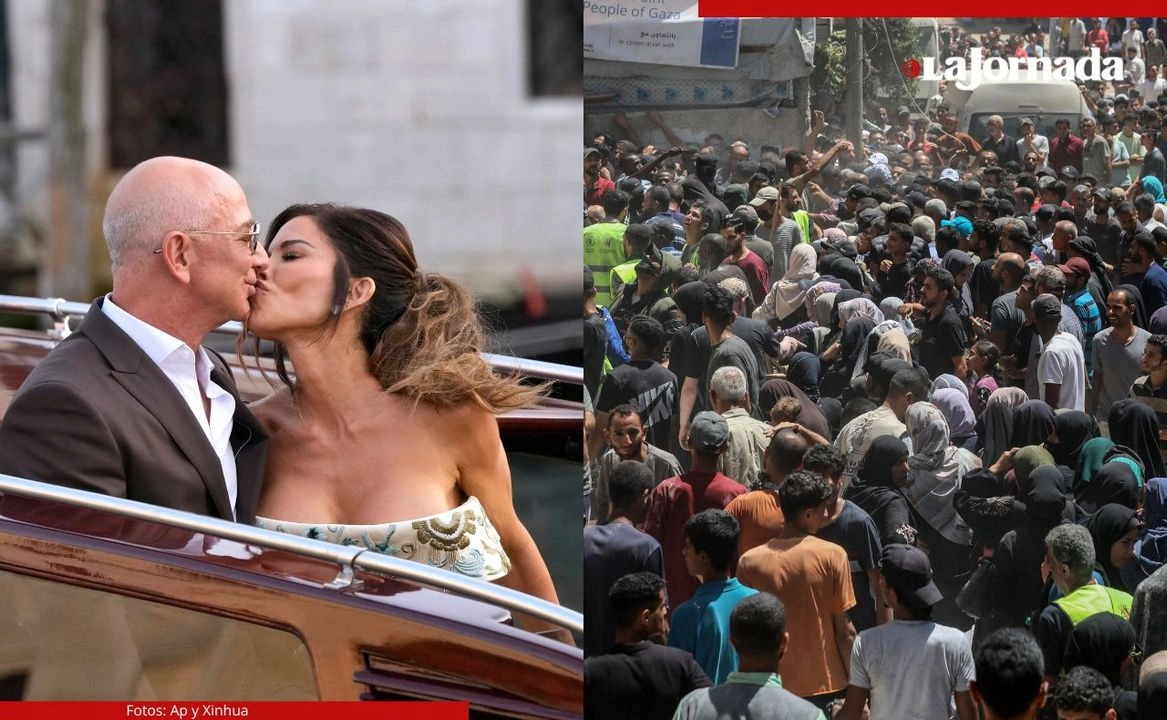 Mientras en Venecia, Italia, crecen las protestas por el derroche de lujo en la boda del dueño de Amazon con la ex reportera Lauren Sánchez, en Gaza los palestinos mendigan alimento en medio de una crisis hídrica que agrava su situación. 