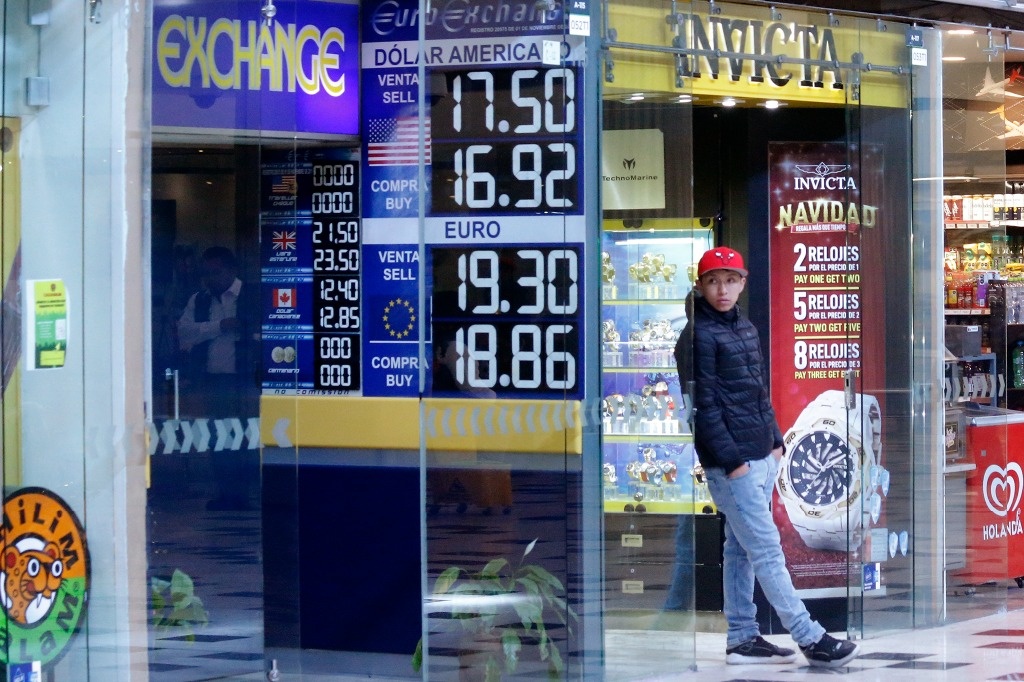 The Mexican peso strengthens to 16.79 per greenback
