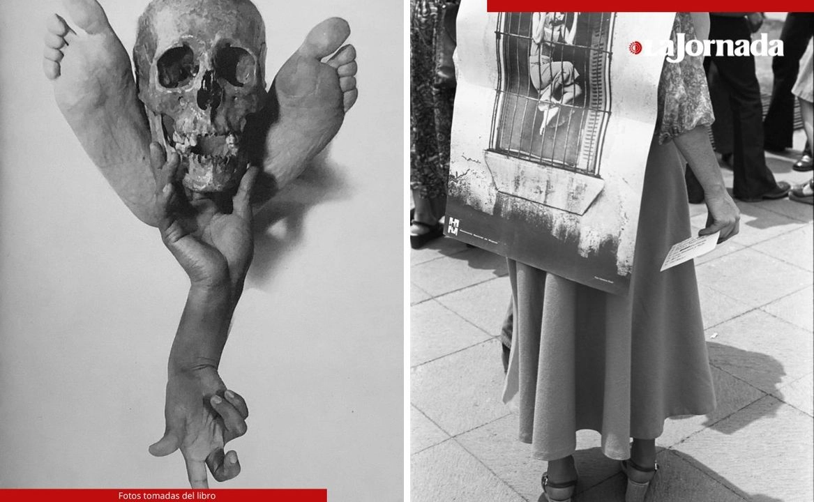  Imagen de Rebeca Monroy, de la serie Sin título (1979), y una mujer feminista con un cartel que muestra una foto de la misma autora. 