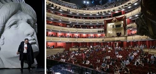 Imágenes del prestreno de 'Un ballo in maschera', en el Teatro Real. Ramón Vargas, en el papel de Riccardo, y una vista general del público.Foto Javier del Real/Teatro Real