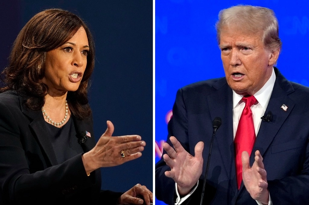 Los candidatos a la presidencia de EU, Kamala Harris, del Partido Demócrata, y Donald Trump, del Republicano, mantienen estrecha diferencia en la preferencia del electorado, de acuerdo con recientes encuestas. Las imágenes son de archivo. Foto Ap