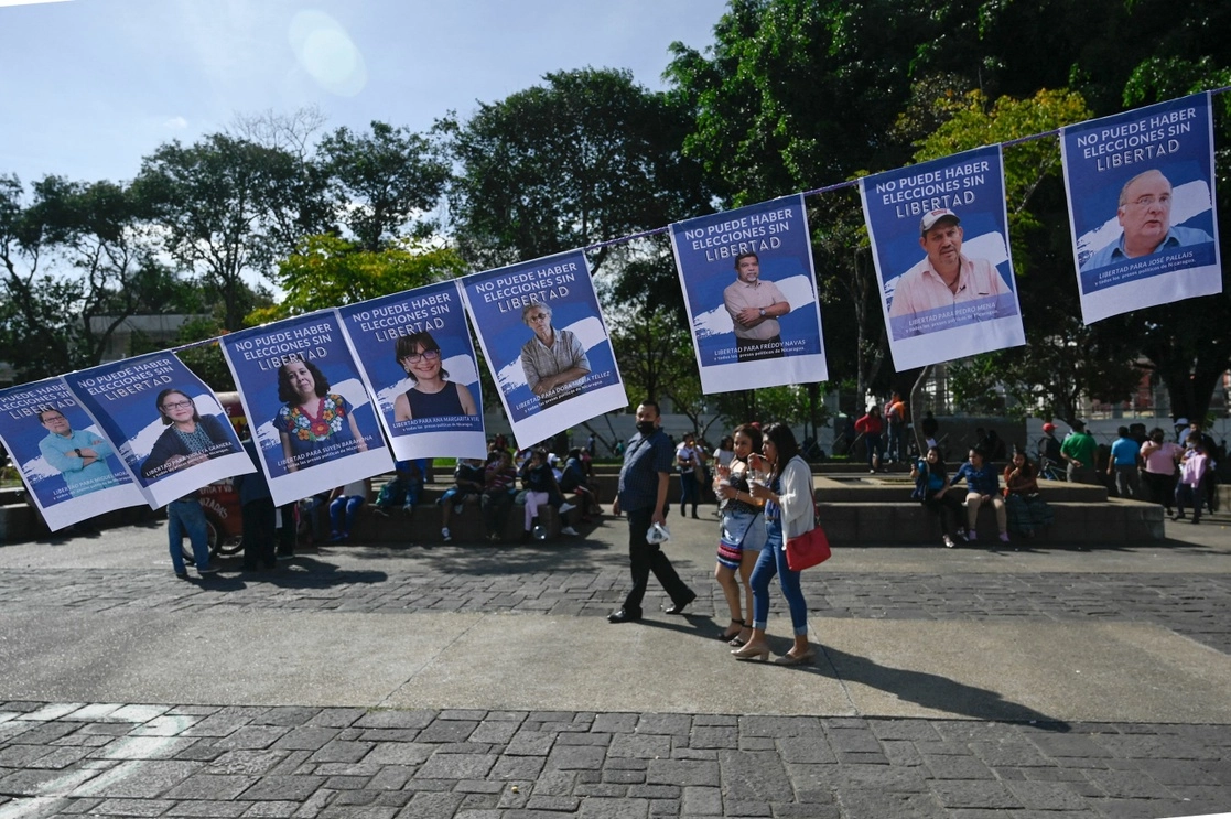 Exiliados nicaragüenses en Guatemala se manifiestan contra el gobierno de Daniel Ortega. Foto Afp
