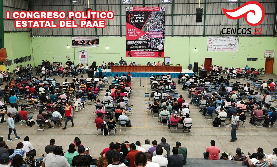 Conferencia de la Sección XI en el I Congreso Político del Personal de Apoyo y Asistencia a la Educación (PAAE). Foto tomada del Twitter de @Seccion22Cencos / Archivo