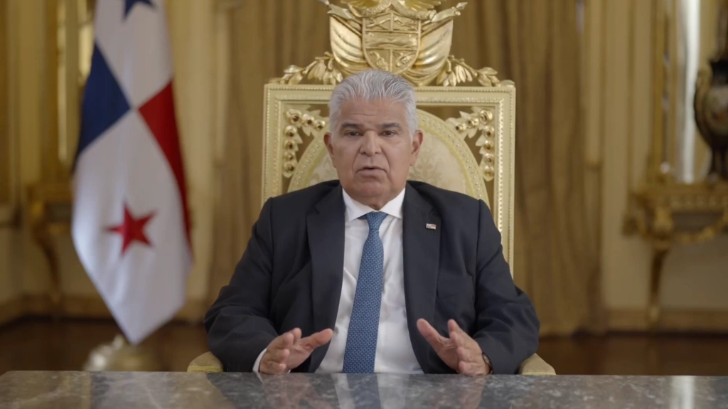 El presidente panameño, José Raúl Mulino durante su mensaje. Fotograma tomado del video publicado en la cuenta de X @JoseRaulMulino
