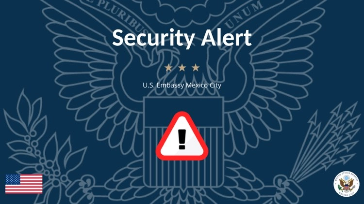 Alerta de seguridad emitida por la embajada de EU en México, el 5 de enero de 2023. Imagen tomada del Twitter de @USEmbassyMEX