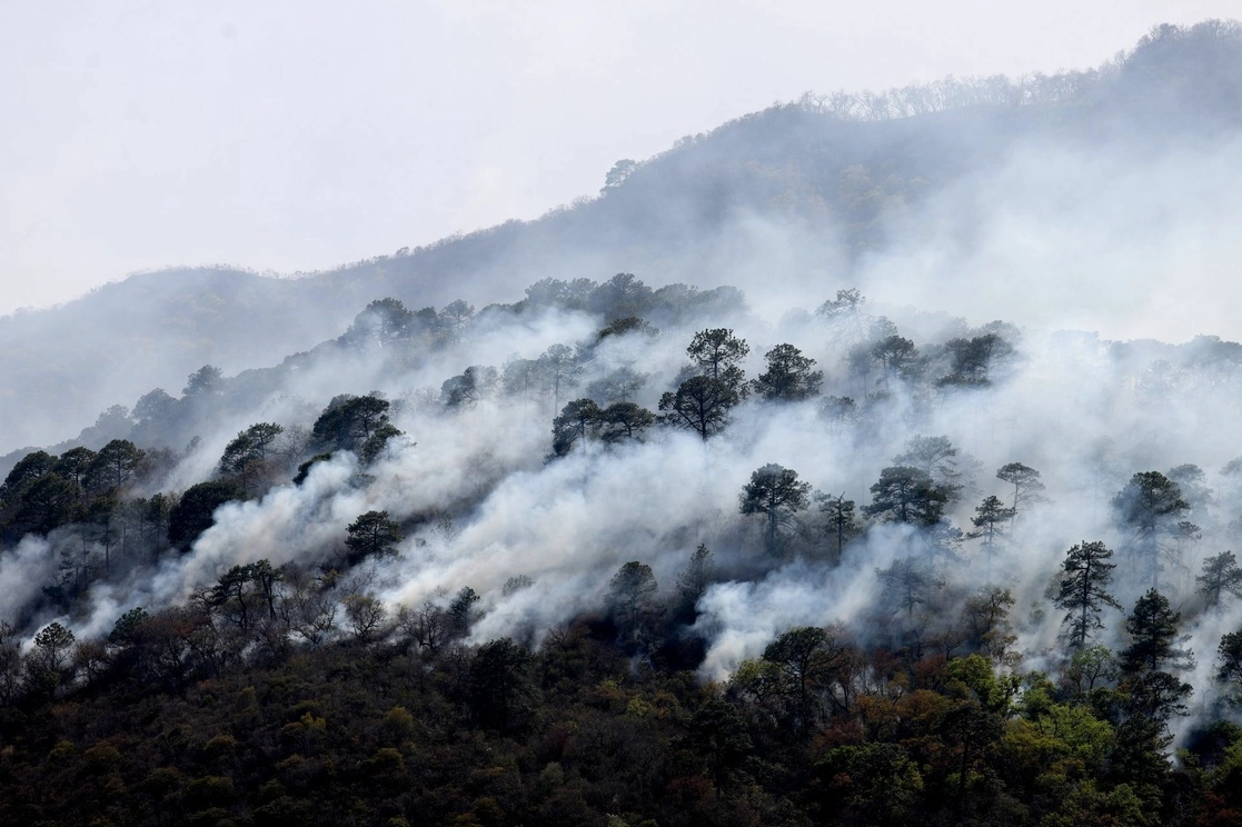 En días pasados, incendio en la Sierra de Santiago, Nuevo León. Foto Cuartoscuro 