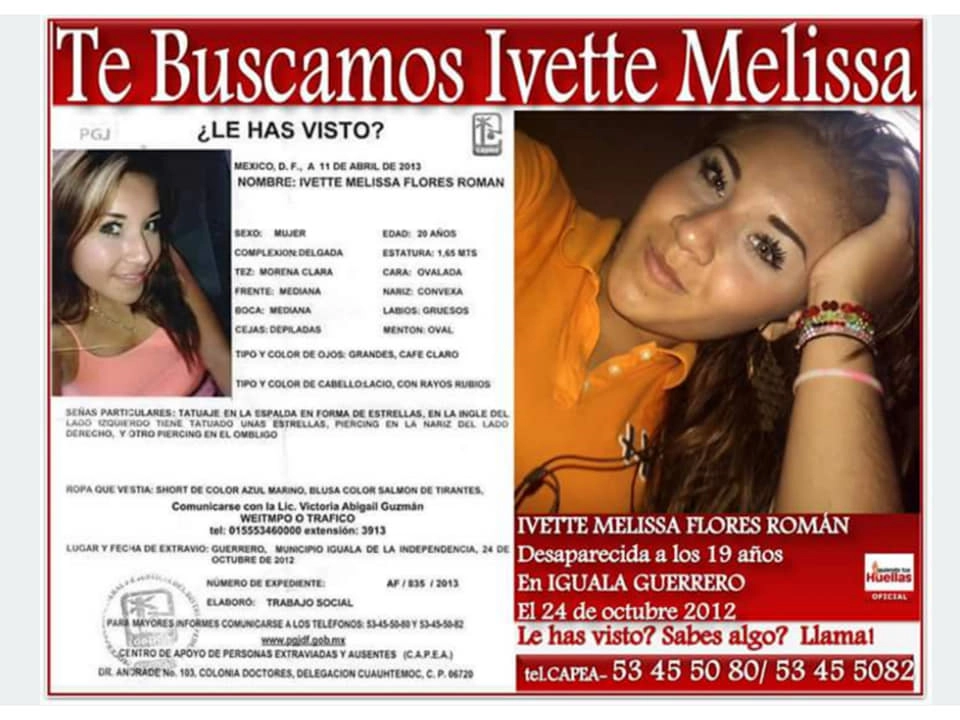 Ficha de búsqueda de Ivette Melissa Flores Román. Imagen tomada de Facebook 