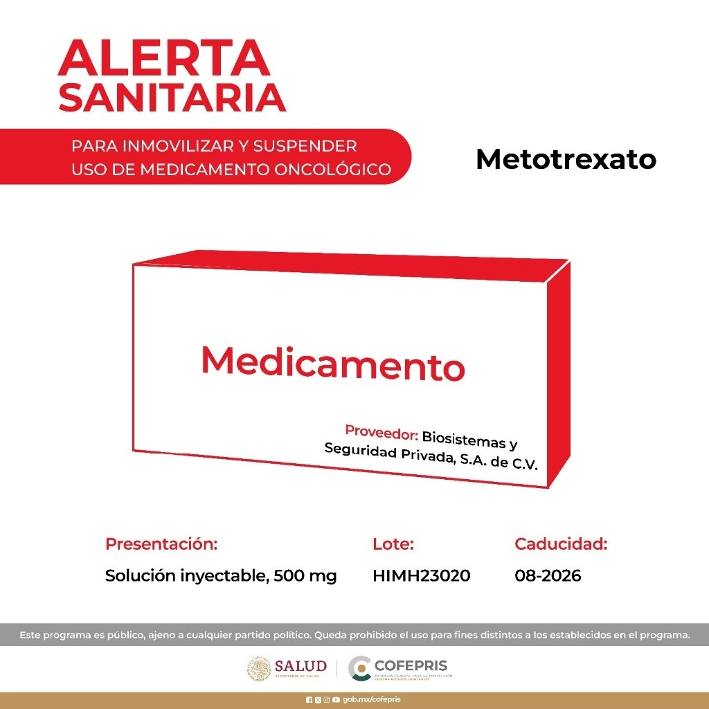 Imagen sobre la alerta sanitaria emitida por Cofepris 