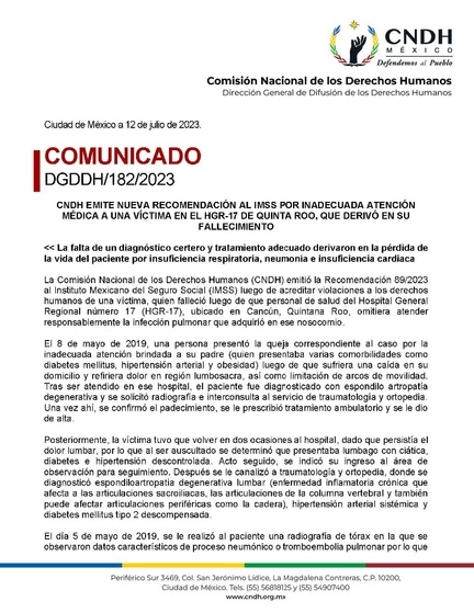 Comunicado de la CNDH