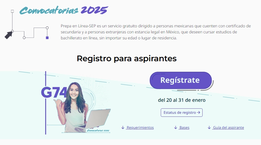 Imagen del sitio https://prepaenlinea.sep.gob.mx/convocatorias-2025/ en el que los aspirantes deben registrastrse 