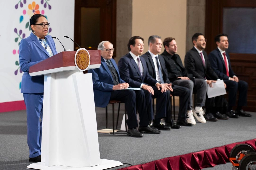 La secretaria de Gobernación, Rosa Icela Rodríguez, durante la conferencia matutina en Palacio Nacional, en la Ciudad de México, el 17 de junio de 2025. 