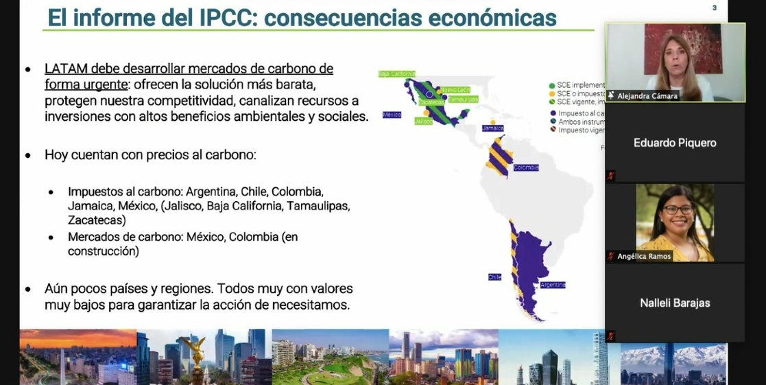 Durante el webinar “La crisis climática en América Latina y mecanismos de mercado”, organizado por la Bolsa Mexicana de Valores, el 19 de agosto de 2021. Imagen tomada del Twitter de @BMVMercados