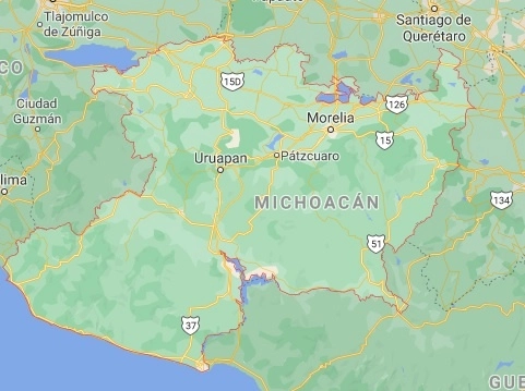 Los asesinatos de mujeres más recientes en Michoacán se registraron en los municipios de Uruapan, Morelia y Zamora. Captura de imagen de Google Maps