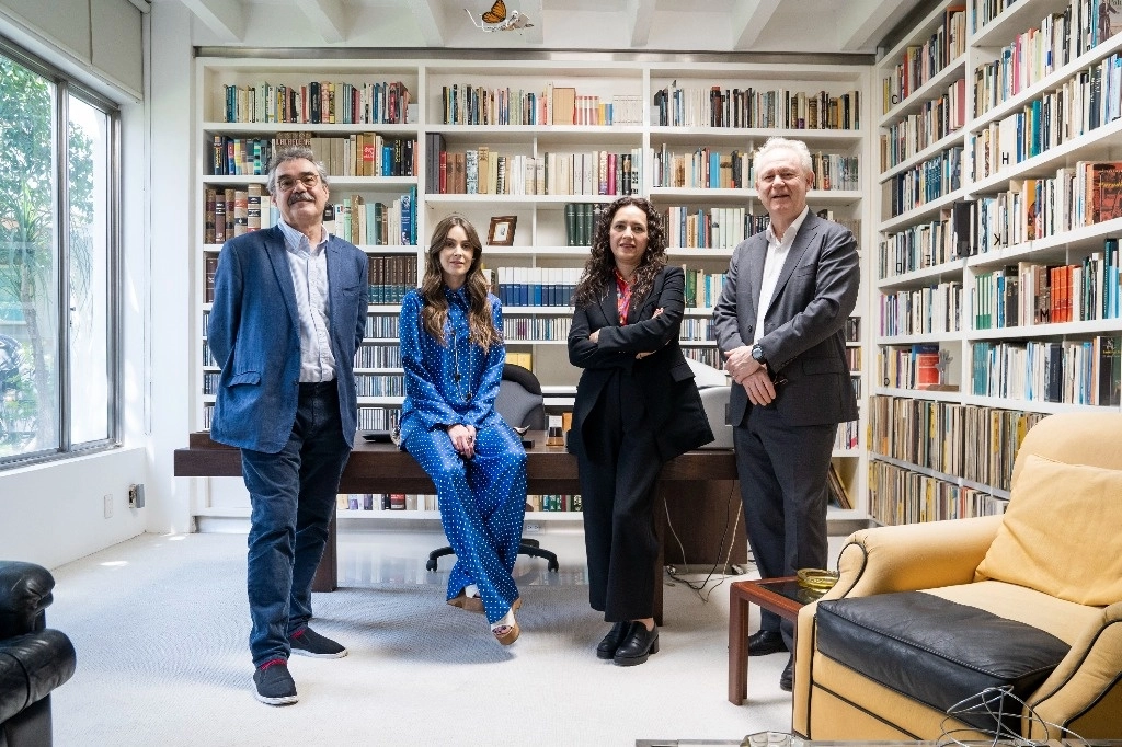 Gonzalo García Barcha, Emilia García, Carmina Rufrancos y Cristóbal Pera, en la Casa de la Literatura Gabriel García Márquez. Foto cortesía Grupo Planeta / Alejandra Carbajal
